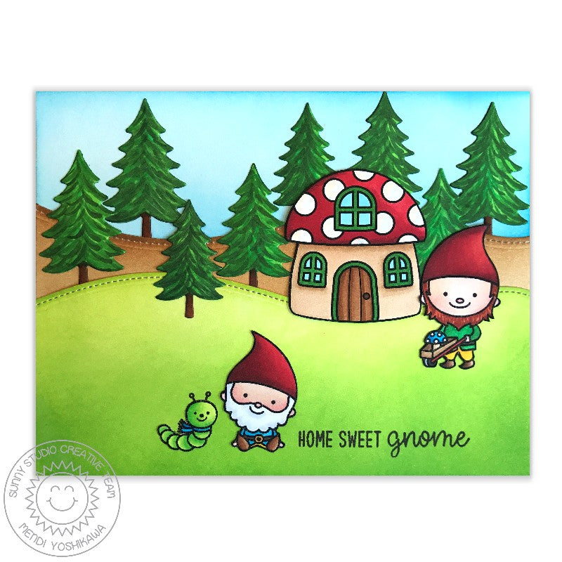 Sunny Studio Stamps Woodland Borders Gnome Mushroom House Card