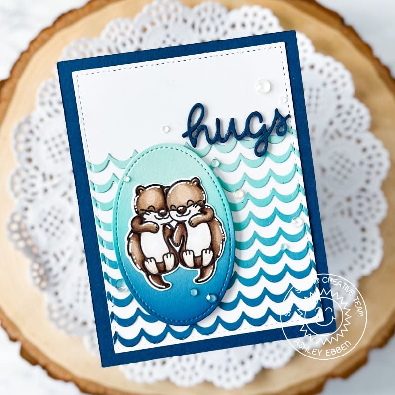 Sunny Studio Stamps Sea Otter with Waves Hugs Card (using Icing Border Metal Cutting Dies)