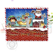 Sunny Studio Stamps Santa Claus on Roof with Sleigh & Elf Holiday Christmas Card (using Icing Border Metal Cutting Dies)