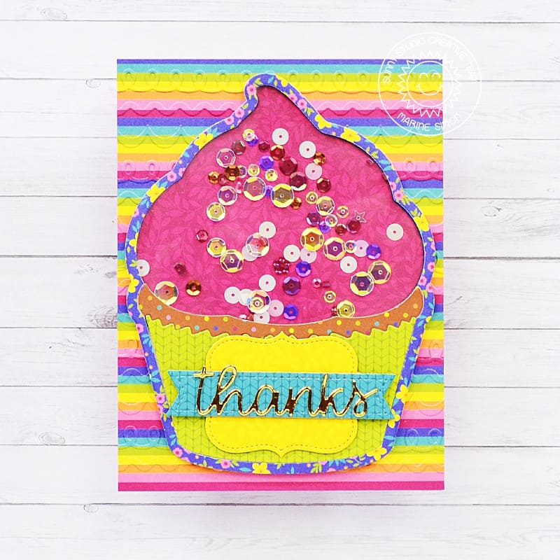 Sunny Studio Stamps Cupcake Shaker Thanks Handmade Card (using Thank You Words Die)