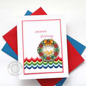 Sunny Studio Stamps Season's Greetings Holiday Wreath Christmas Card (using Icing Border Metal Cutting Dies)