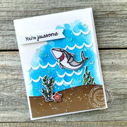 Sunny Studio Stamps You're Jawsome Punny Shark with Ocean Waves Summer Card (using Icing Borders Metal Cutting Dies)