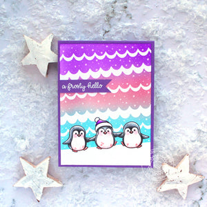 Sunny Studio Stamps A Frosty Hello Penguin Scalloped Winter Holiday Christmas Card (using Icing Borders Metal Cutting Dies)