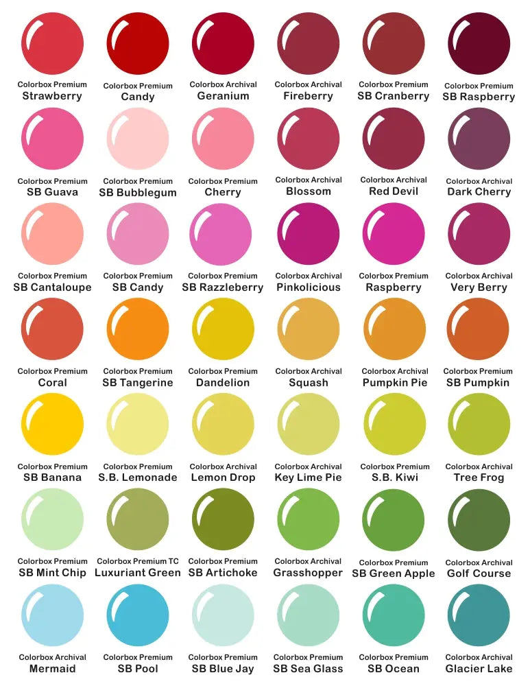 Colorbox Premium & Archival Dye Ink Pad Color Chart by Sunny Studio Stamps