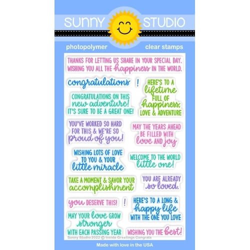 Sunny Studio Stamps Inside Greetings Congrats Congratulations Sentiments 4x6 Clear Photopolymer Stamp Set
