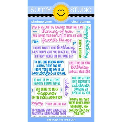 Sunny Studio Stamps Inside Greetings Birthday Sentiments 4x6 Clear Photopolymer Stamp Set