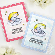Sunny Studio Elephant Sleeping in Clouds with Moon & Stars Scalloped Baby Cards (using Baby Elephants Clear Stamps)