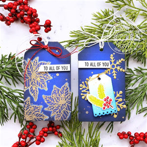 Sunny Studio Royal Blue Gold Embossed Poinsettia Handmade Holiday Gift Tags (using Classy Christmas 4x6 Clear Stamps)
