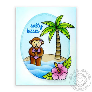Sunny Studio Stamps Island Getaway Salty Kisses Monkey in Bikini Card