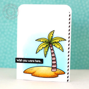 Sunny Studio Stamps Island Getway Wish You Were Here Palm Tree on Island CAS Clean & Simple Summer Card