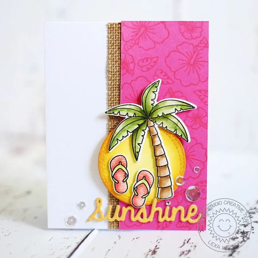 Sunny Studio Stamps Island Getaway Tropical Summer Sunshine Card Featuring Palm Tree, Hibiscus Flowers & Flip Flops