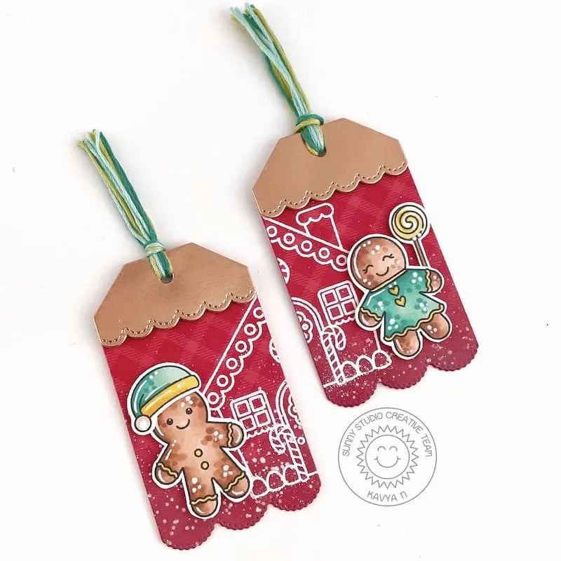 Sunny Studio Stamps Gingerbread Girl & Boy Scalloped Christmas Holiday Gift Tags (using Jolly Gingerbread Clear Stamps)
