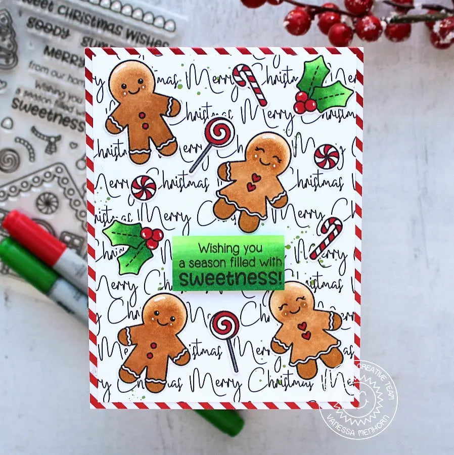 Sunny Studio Stamps Jolly Gingerbread Cookies Holiday Christmas Card by Vanessa Menhorn