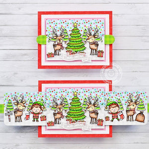 Sunny Studio Elves, Reindeer, Tree & Gifts Double Slider Surprise Holiday Christmas Card (using Joyful Holiday 6x6 Paper)