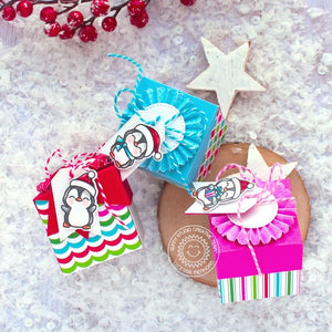 Sunny Studio Stamps Colorful Striped Penguin Holiday Christmas Mini Gift Boxes (using Joyful Holiday 6x6 Paper)