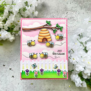 Sunny Studio Honey Bees with Beehive Hanging From Tree Branch Summer Card (using Just Bee-cause Clear Stamps)
