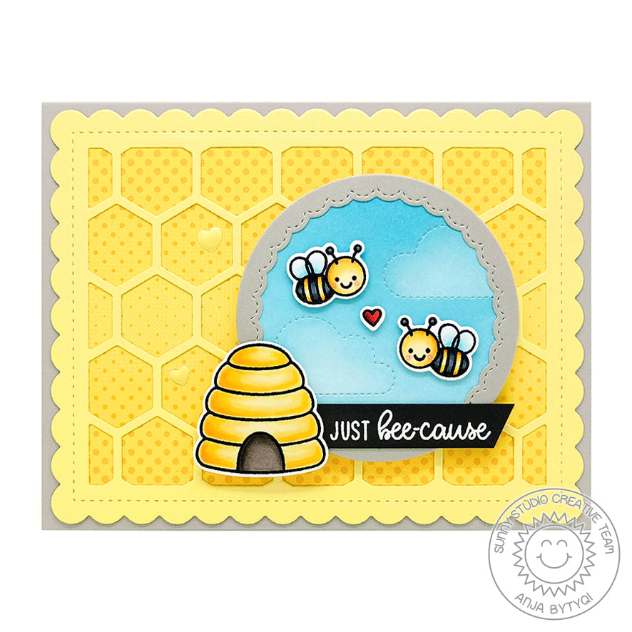 Sunny Studio Stamps Just Bee-Cause Honey Bee Bumblebee & Beehive Card by Anja
