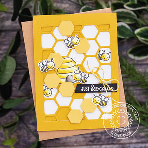 Sunny Studio Stamps Just Bee-Cause Honeycomb Card (using Stitched Frilly Frames Hexagon Background Metal Cutting Dies)