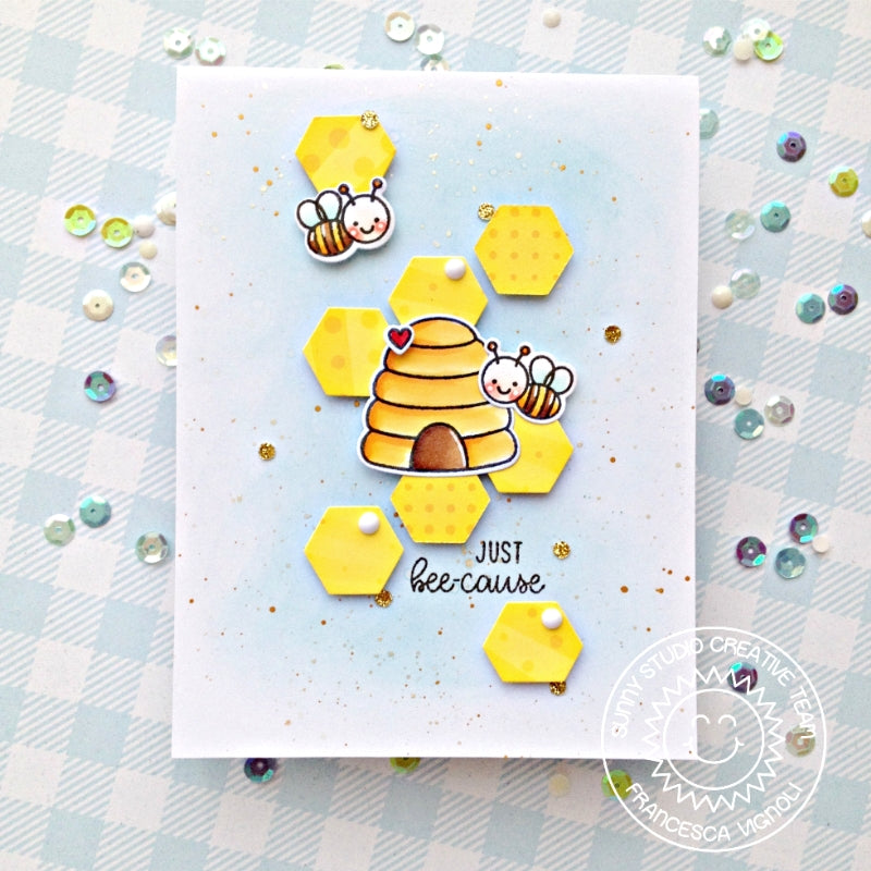 Sunny Studio Stamps Just Bee-cause Honeycomb with Beehive Handmade Card by Franci
