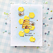 Sunny Studio Stamps Just Bee-Cause Bumblebee and Beehive Card (using Hexagons from Frilly Frames Metal Cutting Die)