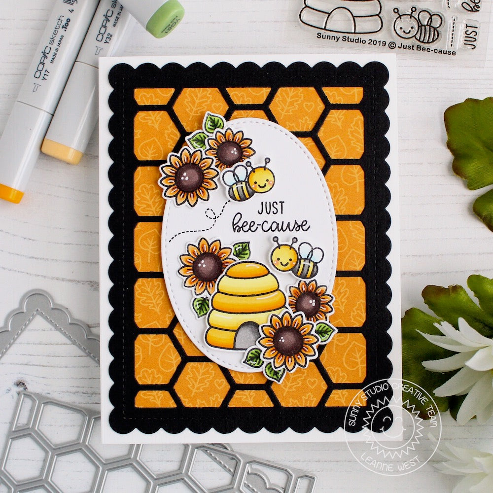 Sunny Studio Stamps Just Bee-cause Honey Bee & Sunflowers Fall Card by Leanne West