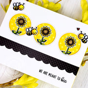 Sunny Studio We Are Meant To Bee Punny Honey Bee Yellow, Black & White Handmade Card using Sunflower from Happy Harvest Stamps