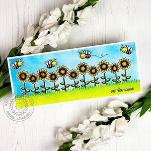Sunny Studio Just Bee-Cause Long Sunflower Border Card (using Happy Harvest Stamps)