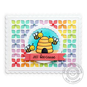 Sunny Studio Stamps Just Bee-Cause Honey Bee Rainbow Card (using Frilly Frames Retro Petals Dies)