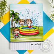 Sunny Studio Make A Splash Kids Playing in Pool Summer Card with Realistic Coloring (using Kiddie Pool Clear Stamps)
