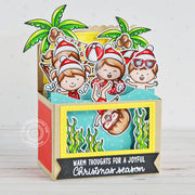 Sunny Studio Santa Kids Playing on the Beach Pop-up Box Tropical Summer Christmas Card (using Kiddie Pool 4x6 Clear Stamps)