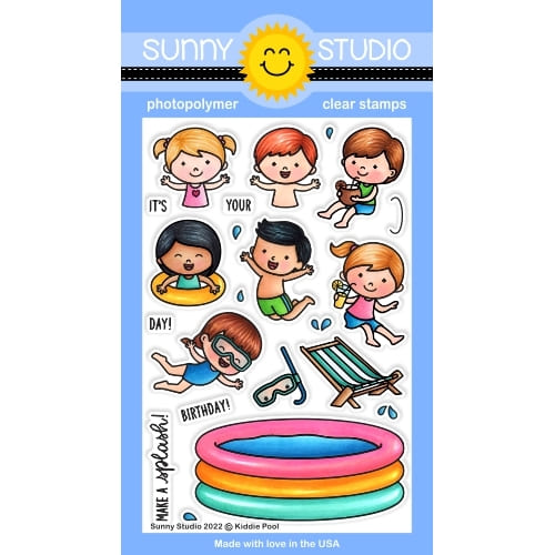 Sunny Studio Stamps Kiddie Pool Swimming Kids 4x6 Photo-polymer Clear Stamp Set