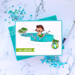 Sunny Studio Make A Splash Boy Jumping into Swimming Pool Summer Card (using Kiddie Pool 4x6 Clear Stamps)