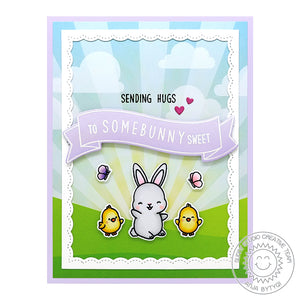 Sunny Studio Sending Hugs To Some Bunny Sweet Punny Easter Rabbit Handmade Card using Banner Basics 4x6 Clear Stamps