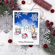 Sunny Studio Stamps Merry Christmouse Punny Mouse with Snowman Winter Christmas Card (using Lacy Snowflakes Die)