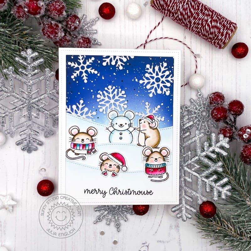 Sunny Studio Merry Christmouse Punny Mouse with Snowman Winter Christmas Card (using Merry Mice 4x6 Clear Stamps)