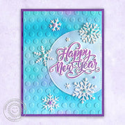 Sunny Studio Stamps Purple & Aqua Blue Happy New Year Holiday Christmas Card (using Lacy Snowflakes Cutting Die)