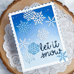 Sunny Studio Stamps Let It Snow Blue Winter Holiday Scalloped Christmas Card (using Lacy Snowflakes Metal Cutting Die)