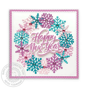 Sunny Studio Pastel Winter Wreath Happy New Year Holiday Handmade Card (using Lacy Snowflakes Metal Cutting Die)