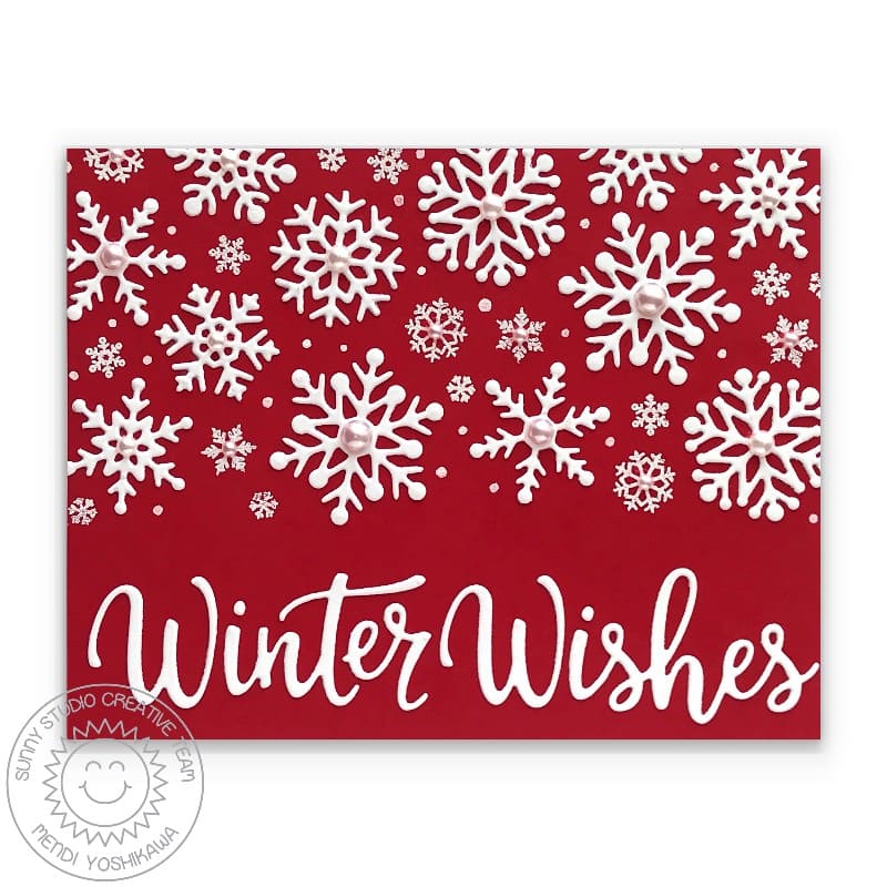 Sunny Studio Stamps Red & White Winter Wishes Holiday Christmas Card (using Lacy Snowflakes Metal Cutting Die)
