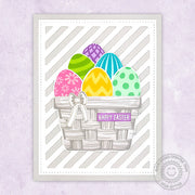 Sunny Studio Colorful Eggs in White Basket Handmade Easter Card (using Layered Layering Eggs To Dye For 4x6 Clear Stamps)