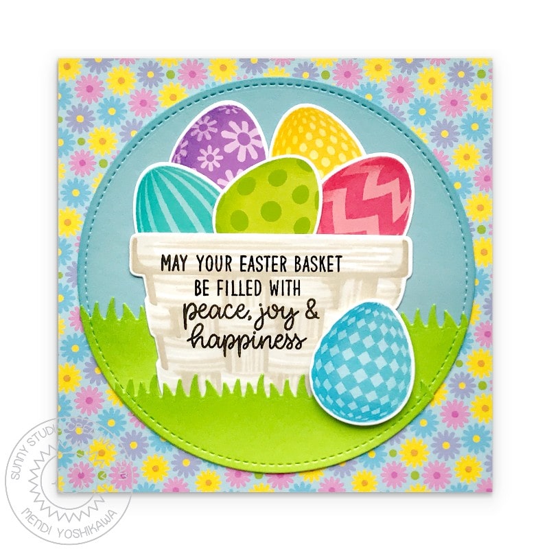 Sunny Studio May Your Easter Basket Be Filled with Peace, Joy & Happiness Spring Card (using Eggs To Dye For 4x6 Clear Stamps)