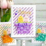 Sunny Studio Happy Spring Bunny & Chick Egg in Pastel Easter Baskets Card (using Eggs To Dye For 4x6 Clear Stamps)