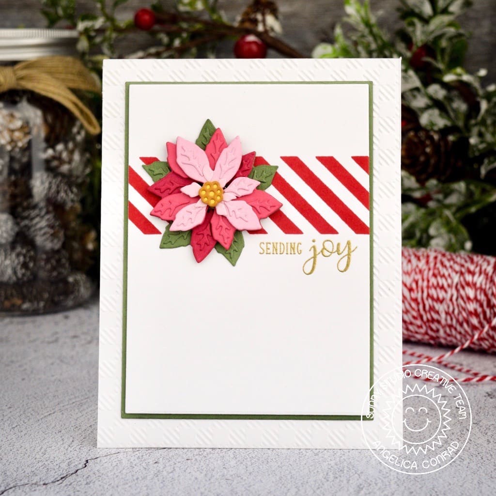 Sunny Studio Stamps Magnetic Red Striped Poinsettia Sending Joy Christmas Card using Layered Poinsettia Dies with Magnet