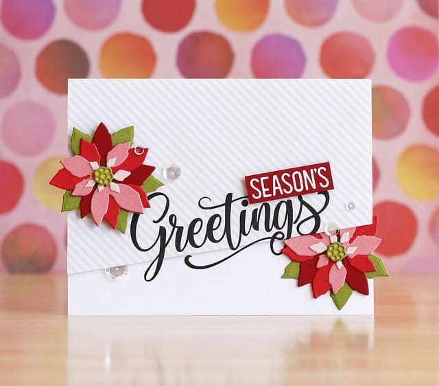 Sunny Studio Stamps Season's Greetings Clean & Simple Holiday Christmas Card (using Layered Poinsettia Die)