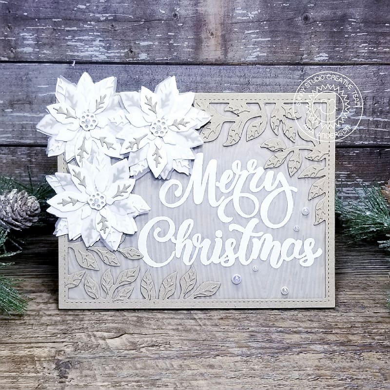 Sunny Studio Stamps Silver, Grey and White Merry Christmas Card by Ana using Layered Poinsettia Metal Cutting Die