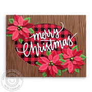 Sunny Studio Stamps Buffalo Plaid & Woodgrain Rustic Christmas Card (using Layered Poinsettia Die)