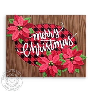 Sunny Studio Stamps Buffalo Plaid & Woodgrain Rustic Christmas Card (using Layered Poinsettia Die)