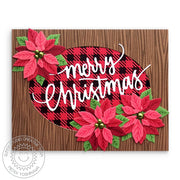 Sunny Studio Stamps Merry Christmas Poinsettia Wood Print Holiday Card using Amazing Argyle Woodgrain 6x6 Patterned Paper