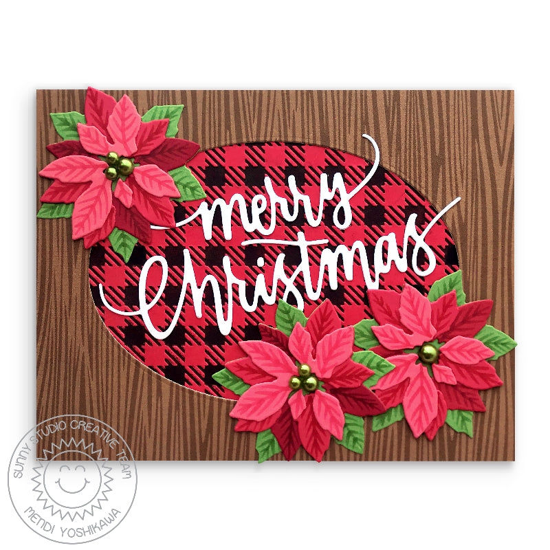 Sunny Studio Stamps Merry Christmas Poinsettia Wood Print Holiday Card using Amazing Argyle Woodgrain 6x6 Patterned Paper