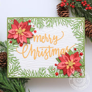 Sunny Studio Stamps Traditional Poinsettia White Woodgrain Merry Christmas Holiday Card (using Layered Poinsettia Dies)